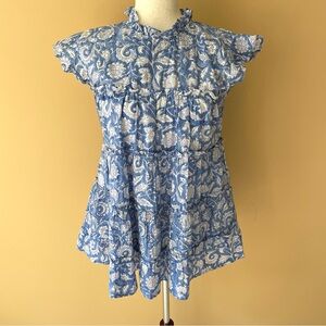 HAMPTON HOUSE Ruffle Block Print Tiered Top